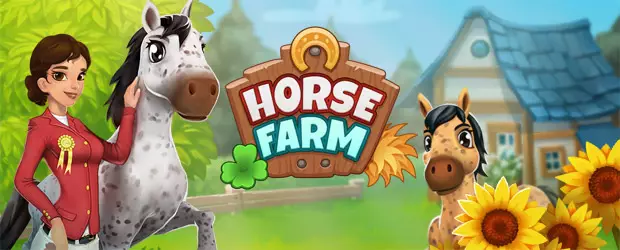 Capture du jeu Horse Farm : cavalière, chevaux et ferme en arrière-plan – jeu de gestion équestre pour les vacances