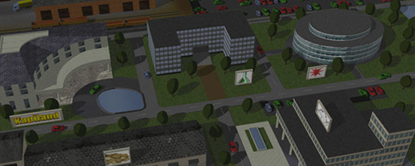 Vue aérienne d'une ville virtuelle dans le jeu gestion Kapilands