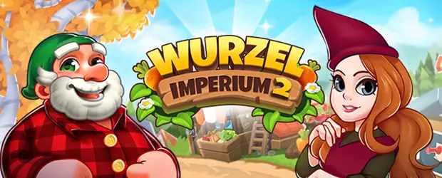Reisespiele Tipp 1: Zwei Gartenzwerge aus Wurzelimperium 2 mit Gemüse