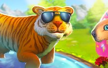 Tiger mit Sonnenbrille und Capybara mit Donut Schwimmring