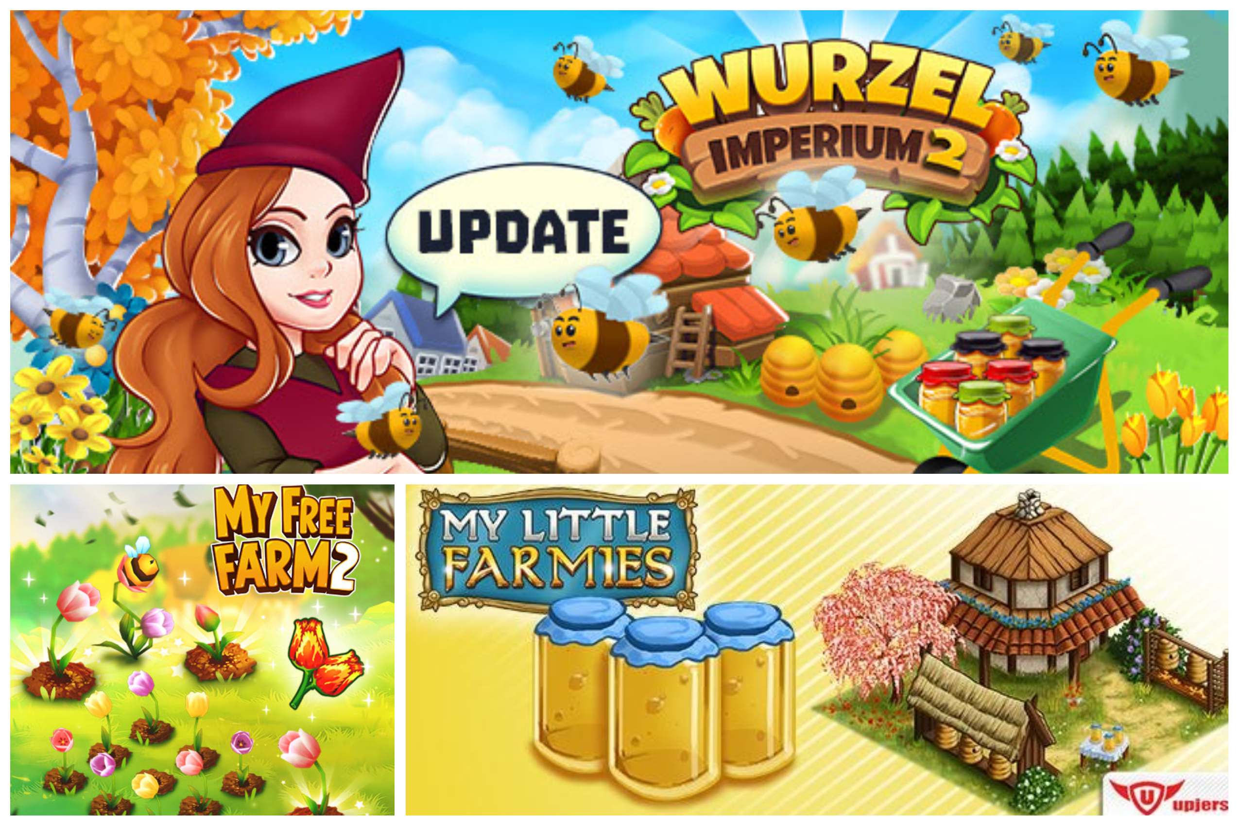 Wurzelimperium 2 mit dem Bienen-Feature, My Free Farm 2 mit der Tulpenhummel und die Imkerei in My Little Farmies - die perfekten Game Contents zum Weltbienentag.