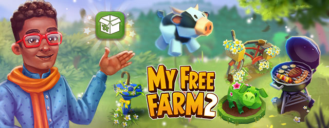 My Free Farm 2 JubilÀumshÀndler neben Spezial-Dekorationen im JubilÀums-Event