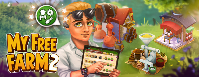 Produktionsverwaltung in My Free Farm 2 mit neuem Manager-Charakter im Ăbersichtsfenster