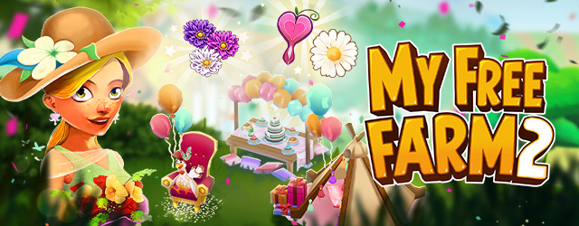 Charaktere und Dekorationen zum 10. JubilÀum von My Free Farm 2