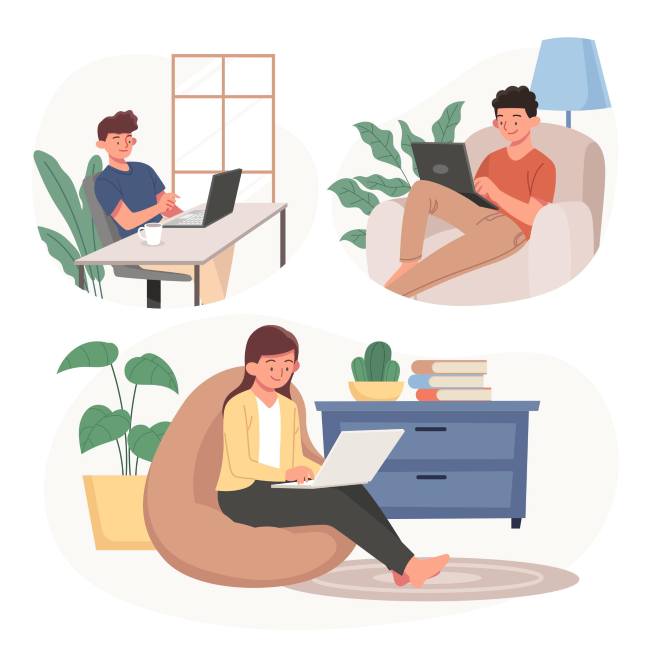 Menschen beim Home Office - Zeichnung