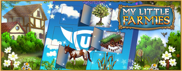 Ein Kalender aus My Little Farmies mit drei geöffneten Türchen, wohinter sich ein Mustang, ein Olivenbaum und eine Zuckerrohrplantage verstecken.